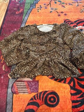 Leopard Print Peplum Top - Brown